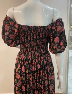 ชุดเดรสผ้าเรยอนแขนยาวของเกาหลีลายดอกไม้สีดำเหนือกาลเวลาซักได้ฟรีไซส์ - Product Image 2