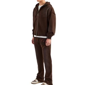 Conjunto Deportivo Personalizado para Hombre con Sudadera con Capucha Extra Grande con Cierre y Pantalones Acampanados con Lavado Ácido y Decoloración al Sol, con Logotipo Personalizado, Transpirable - Product Image 3