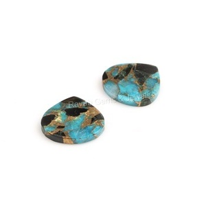 Piedras preciosas sueltas compuestas naturales de cobre turquesa azul negro en forma de corazón plano de 14mm para fabricación de joyas calibradas - Product Image 2