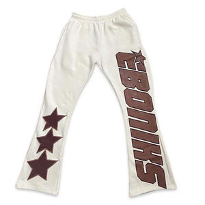 100% algodón Joggers 3D Puff Print French Terry Stacked Hot Trending Style-Pantalones acampanados delgados de bloque de color lateral para hombres - Product Image 3