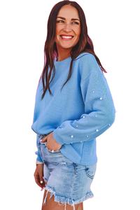 <b>Women's</b> Casual Winter <b>Long</b> Pullover <b>Sweatshirt</b> Anti-Shrink Lined Pearled Sleeves Crystal Decoration Drop Shoulder Neck - Product Image 2