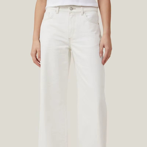 Pantalones vaqueros anchos relajados blancos 2025 de algodón para mujer de la mejor calidad, pantalones vaqueros transpirables con diseño de logotipo personalizado para mujer, pantalones vaqueros con servicio OEM - Product Image 1