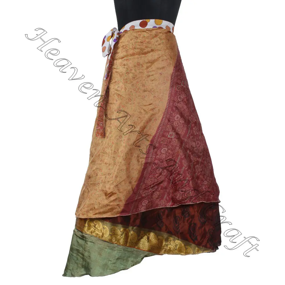 100 façons de porter Magic Wrap Vintage Inde Soie 38 pouces soie maxi vintage jupe indienne réversible vintage longue jupe portefeuille en soie