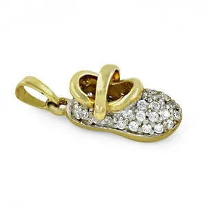 Pendentif Chaussure Bébé Plaqué Or avec Strass en Cristal, Breloque Thème Mignon Plaqué Or Massif 18K pour Femme, Cadeau Bijou - Product Image 3