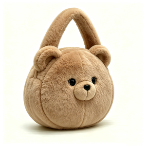 Mochila de Felpa Suave Personalizada, Color Marrón Claro Cálido, Adorable Diseño de Cara de Oso Redonda, Relleno de Algodón PP, Unisex, Navidad - Product Image 5