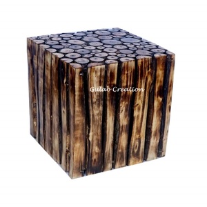 Tabouret carré en bois naturel écologique, siège de souche en bois massif rustique pour la décoration intérieure, le salon ou les meubles de jardin - Product Image 1