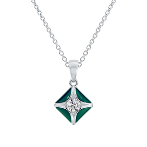 Collier pendentif de luxe en émail vert en forme de diamant pour femme, bijoux en cristal plaqué argent - Product Image 1