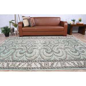 Tapis turc 6,1 x 8,8 pieds, tapis vintage, tapis en laine bleu à motifs floraux - Product Image 3