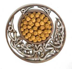 Plat rond en bois d'acacia avec incrustation de nacre, calligraphie arabe faite à la main, écologique, plateau de service, cadeau d'affaires - Product Image 1