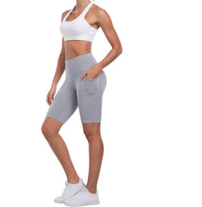 Pantalones cortos de Yoga de cintura alta de 3 pulgadas para mujer con control de barriga Patrón sólido Entrenamiento Atlético Pantalones cortos para correr Bolsillos profundos-Venta al por mayor - Product Image 5