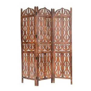 Wooden Carved Screen Dressing Room Divider 4 Panel wood partition wall farmhouse display decoration