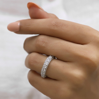 Cincin Kawin Eternity Art Deco Berlian Buatan Laboratorium 3MM Bersertifikat GRA, Cincin Ulang Tahun Tiga Sisi Pave Stackable Berlapis Emas