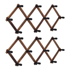 Lot de 2 patères murales accordéon extensibles en bois robustes, <span class=keywords><strong>20</strong></span> crochets, design multifonctionnel pour suspendre casquettes de baseball, manteaux, tasses - Product Image 1