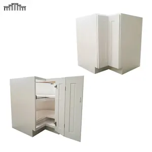 Wholesale Modular Solid Wood Modern White Shaker Framed Lazy Susan Corner Storage Kitchen Cabinets With Full Height Folding Door