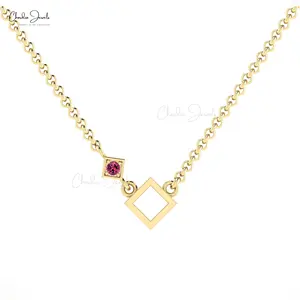 Personalized Trendy Jewelry 14K Gold Open Square Necklace Pendant 0.08 ct Pink Tourmaline Elegant Necklace Direct from Supplier