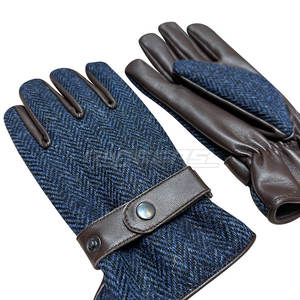 Gants en tweed bleu, luxe, hiver, cuir d'agneau, mode, chauds, durables, fabricant OEM personnalisé, gants en cuir d'agneau pour hommes - Product Image 3