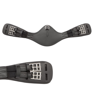 Sangle de dressage anatomique en cuir noir de haute qualité, boucles à rouleaux en acier inoxydable, anneau en D central, design profilé ADIBA - Product Image 1