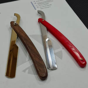 Professional Straight Shaving Razor Folding Barber Razor with Replaceable Blade <b>Plastic</b> & Wooden Handle - Product Image 4