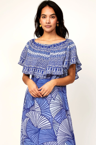 Poncho largo con estampado digital para mujer, vestido glamuroso con hombros descubiertos, estilo occidental, ropa de resort de verano, precio bajo, ocasión de playa tejida - Product Image 5