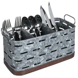 Soporte Rectangular de Cubiertos de Metal Galvanizado con 3 Compartimentos Reposapiés y Clips para Ollas - Product Image 4