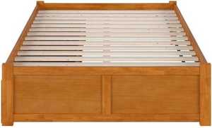 Lit plateforme en pin massif de conception traditionnelle, durable, avec tiroirs de rangement, couleur caramel clair, style panneau, marque TNT - Product Image 3