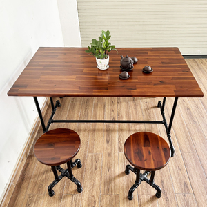 Industrial Design 4-Person Seating <b>Table</b> and Chair Set <b>with</b> <b>Foldable</b> Pipe <b>Legs</b> Acacia Wood Top for Farmhouse or Kitchen-CBBA109 - Product Image 4