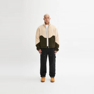 Veste polaire olive avec épaules tombantes, col montant, poches avant zippées, toile en polyester de qualité supérieure pour l'hiver - Product Image 6