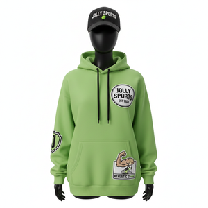 Sudadera con Capucha para Mujer, Algodón Premium, Felpa de Poliéster, Color Verde Sólido, Logotipo de Parche Bordado Personalizado, Sudaderas Básicas para Mujer - Product Image 1