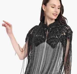 Cape burlesque élégante perlée à paillettes avec belle broderie dans le dos attache le cou droit pour les occasions de club festives - Product Image 1