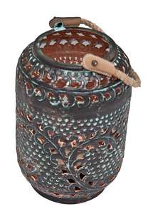 Farol Metálico Marroquí Vintage con Asa de Cuerda, Portavelas de Hierro con Patina Verdigris Antigua para Jardín o Boda - Product Image 2