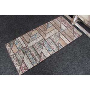 Petit tapis turc de 2,4 x 5,2 pieds, tapis vintage patchwork arc-en-ciel - Product Image 2