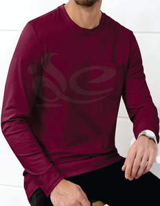 Camiseta de algodón grueso de manga larga para hombre, cuello redondo, estilo urbano, 100% algodón, transpirable, antiarrugas, con logo personalizado, alta calidad - Product Image 1