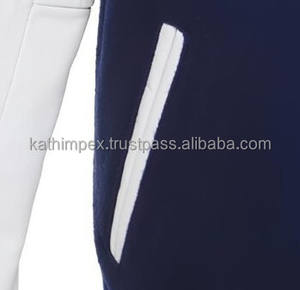 Veste universitaire unisexe bleu marine en laine avec manches en cuir blanc Broderie personnalisée Fermeture à bouton pression Stock prêt Printemps - Product Image 5