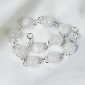 Bracelet en argent sterling avec pierre de lune arc-en-ciel, fait à la main, réglable, bijoux en pierres précieuses rondes, cadeaux élégants pour femmes - Product Image 5