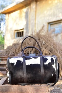 Bolsa de lona de cuero de vaca pelo real en bolsa de viaje de cuero - Product Image 5