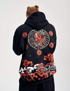 Sweat à capuche lourd brodé avec motif graphique de lettres de dessin animé, cordon de serrage, manches longues, pour homme, motif dragon - Product Image 3