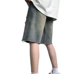 กางเกงยีนส์ของผู้ชายแบบฮิปฮอประบายอากาศได้ดีกางเกงยีนส์สตรีทแวร์ทรงหลวมออกแบบโลโก้ได้ตามต้องการ - Product Image 2