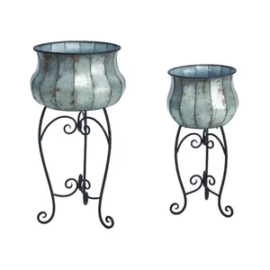 En gros Vintage Jardin Décoratif Jardinières Plantes Conteneur Forme Personnalisée Galvanisé À La Main Jardinières Avec Support À Vendre - Product Image 1