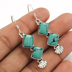 Pierre précieuse turquoise verte en argent sterling 925 crochet boucles d'oreilles bijoux boucle d'oreille fantaisie pour mariage et cadeau pour elle - Product Image 3