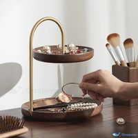 Plateau à dessert de luxe à 2 niveaux avec accents en métal doré, support de service en bois au design de feuille pour mariages et décoration intérieure