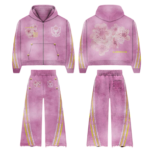 Streetwear hommes femmes détresse broderie lettres fermeture éclair épais et chaud lavage à l'acide 100% coton grande taille ensembles de survêtement - Product Image 2