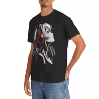 Camiseta de diseño gráfico de chica de Anime con auriculares para hombre, 100% algodón, estampado elegante y de moda