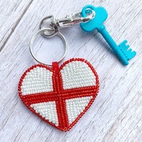 Porte-clés décoratif en acrylique fait main de luxe, écologique, avec perles et motif ange brodé au point de croix, pour les amateurs de mode