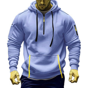 Personnalisé 100% coton hommes hiver tenue décontracté à manches longues demi fermeture éclair sweats à capuche style teint uni - Product Image 4