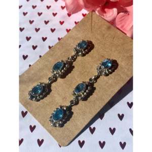 Russell & Sam White Gold Drop <b>Earrings</b> with Blue Topaz & Diamond <b>Post</b> Dangle Gold Plated for Weddings - Product Image 3