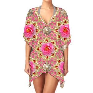 กิโมโนผ้าชีฟองสำหรับผู้หญิงผ้าชีฟองแขนยาวคอวีทรงลำลองมีสไตล์พิมพ์ลายชนเผ่าหรูหราคุณภาพสูง - Product Image 4