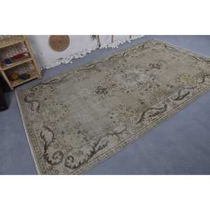 Alfombra turca Vintage de 5,9x9,7 pies, patrón de retazos de lana de tejido plano Beige negro para decoración de pasillo de sala de estar, respaldo de látex - Product Image 2