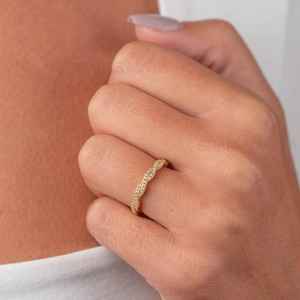 Anillo de Compromiso Clásico de Oro de 14K con Zirconia Cúbica con Engaste Pavé Trenzado de Moda, Certificado por GIA, Anillo de Aniversario de Media Eternidad - Product Image 2