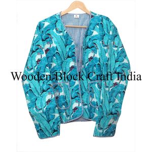 Veste courte matelassée réversible en coton biologique 100% fait main pour femme, imprimée, tricotée, écologique, respirante, patchwork vintage - Product Image 6