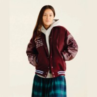 Chenille Lettre Broderie Patchs Logo Personnalisé Collège En Cuir Manches Bleu Laine Varsity Bomber Baseball Letterman Veste Homme